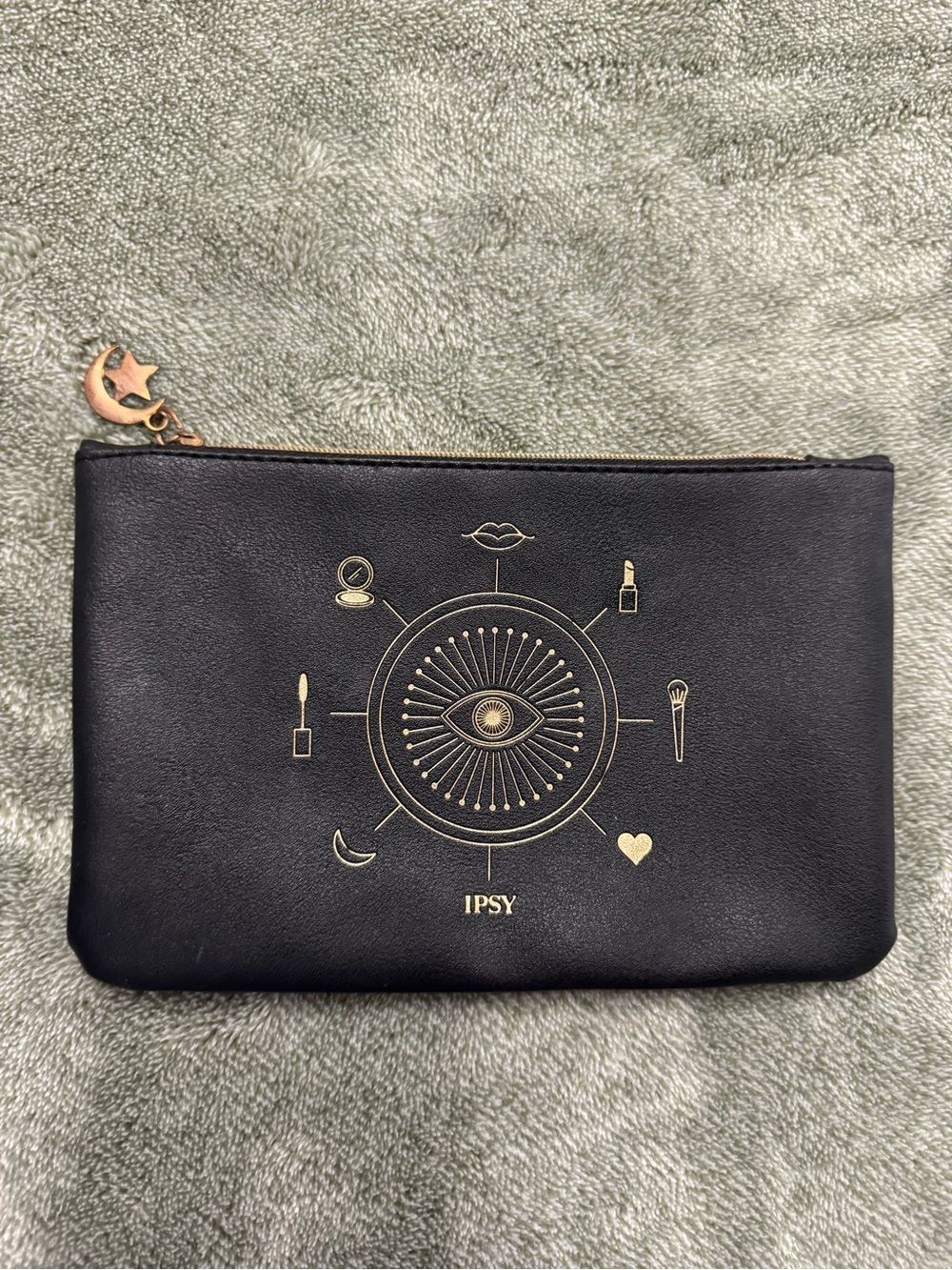 ipsy Black Cosmetic Pouch with Gold Motif